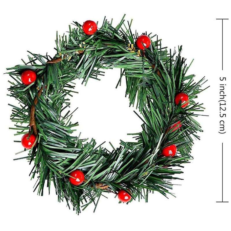 8 PCS Holly Berry Candle Ring Small Artificial Red Berries Pine Needles Wreath for Christmas Garland