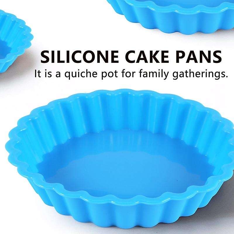 8 Pcs Silicone Cake Pans, Non-Stick Round Pie Moulds, Round Fluted Flan Baking Molds for Muffin, Qui