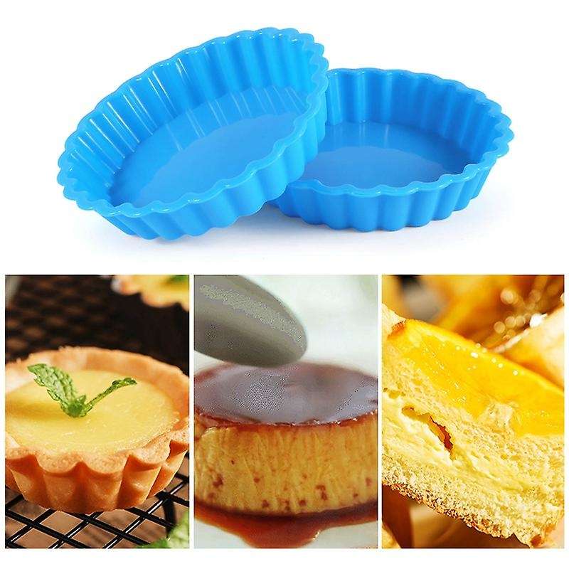 8 Pcs Silicone Cake Pans, Non-Stick Round Pie Moulds, Round Fluted Flan Baking Molds for Muffin, Qui