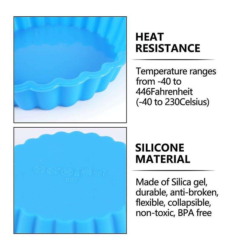 8 Pcs Silicone Cake Pans, Non-Stick Round Pie Moulds, Round Fluted Flan Baking Molds for Muffin, Qui