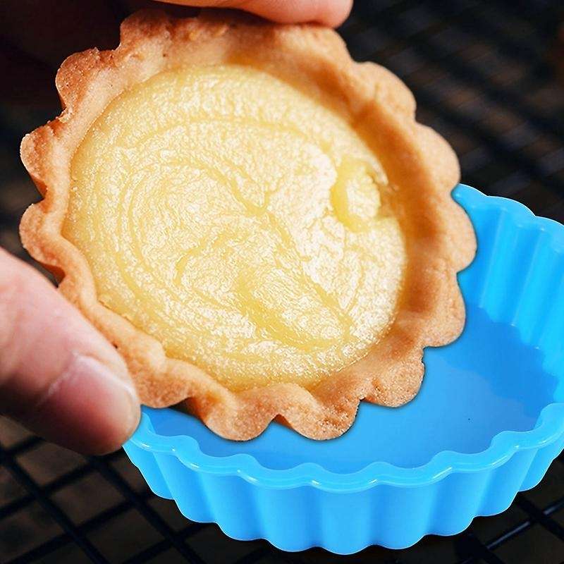 8 Pcs Silicone Cake Pans, Non-Stick Round Pie Moulds, Round Fluted Flan Baking Molds for Muffin, Qui