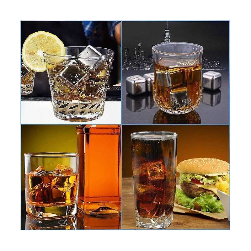 8 Pcs Stainless Steel Ice Cubes Set Reusable Chilling Stone for Whiskey Wine Wine Cooling Square Pa