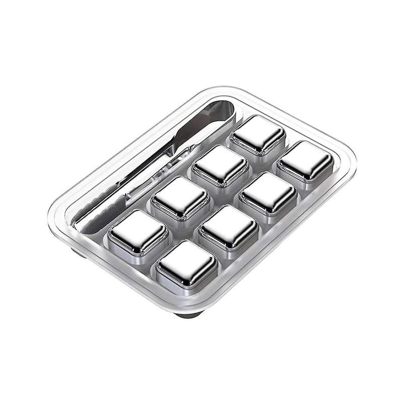 8 Pcs Stainless Steel Ice Cubes Set Reusable Chilling Stone for Whiskey Wine Wine Cooling Square Pa