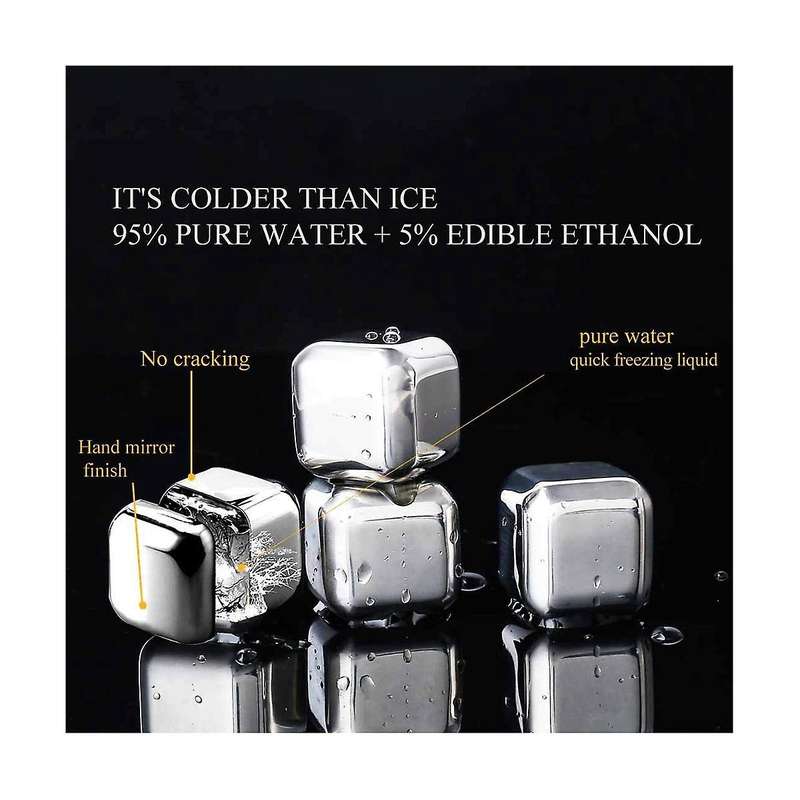 8 Pcs Stainless Steel Ice Cubes Set Reusable Chilling Stone for Whiskey Wine Wine Cooling Square Pa