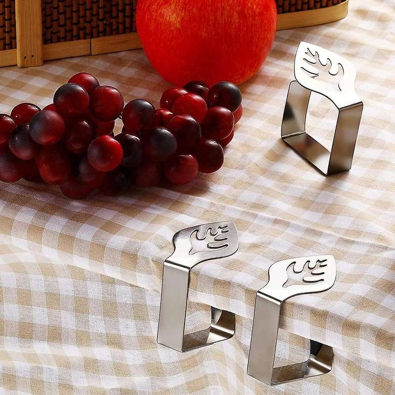 8 Pcs Silver Stainless Steel Tablecloth Clip Leaf-shaped Table Fixing Clip Thickened Non- Tableclot