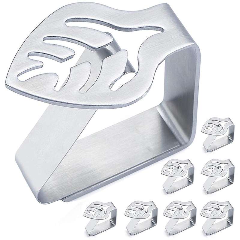 8 Pcs Silver Stainless Steel Tablecloth Clip Leaf-shaped Table Fixing Clip Thickened Non- Tableclot