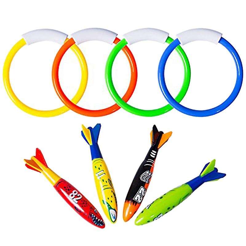 8 Pcs Underwater Swimming Pool Diving Rings, Diving Throw Bandits Toys . Training Dive Toys for Lea