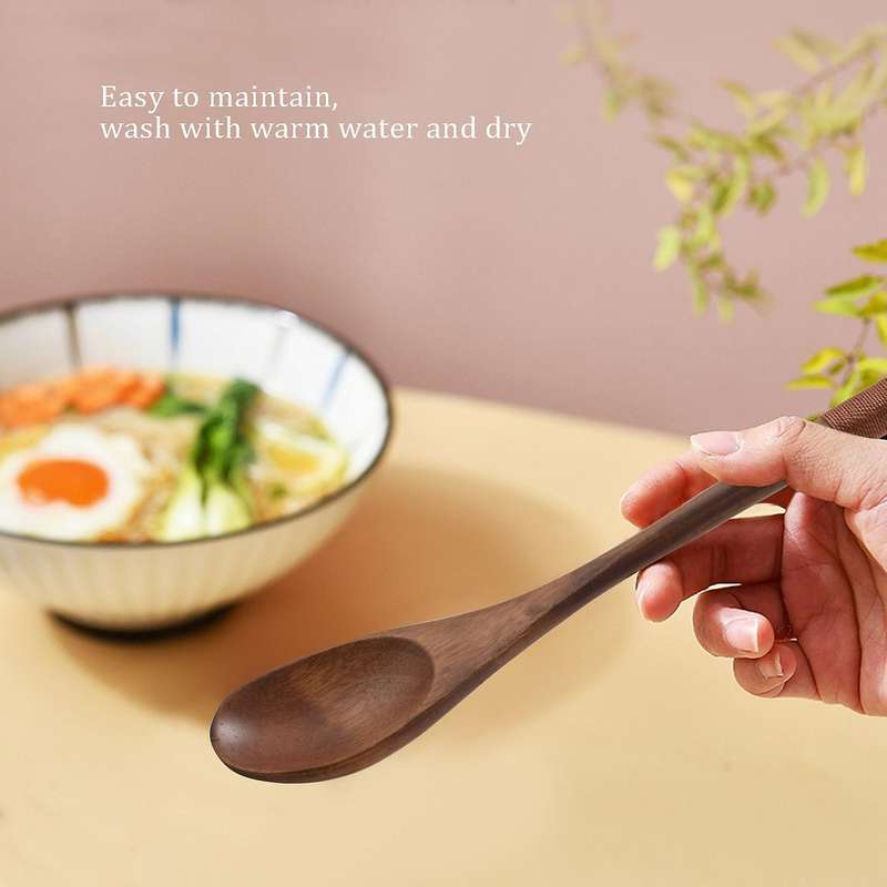 8 Pcs Wooden 9 inchJapanese Spoon Fork Set Kitchen Natural Wood Cutlery Wooden Dinner Cutlery Set