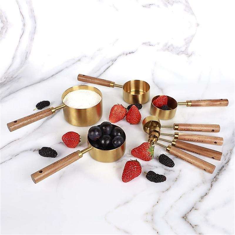 8 Piece Measuring Cups Set and Measuring Spoons, with Wood Handles