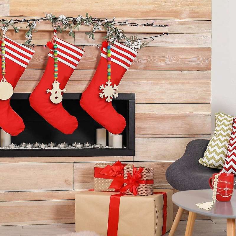 8 Pieces Christmas Tree Hanging Decor Wooden Bead Garlands Ornaments Rustic Farmhouse Beads Pendants