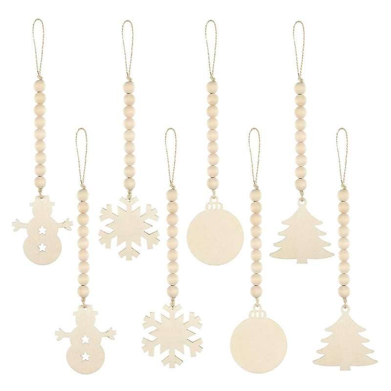 8 Pieces Christmas Tree Hanging Decor Wooden Bead Garlands Ornaments Rustic Farmhouse Beads Pendants