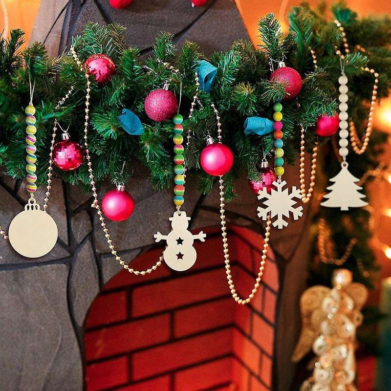 8 Pieces Christmas Tree Hanging Decor Wooden Bead Garlands Ornaments Rustic Farmhouse Beads Pendants