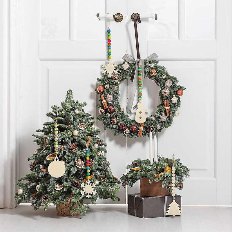 8 Pieces Christmas Tree Hanging Decor Wooden Bead Garlands Ornaments Rustic Farmhouse Beads Pendants