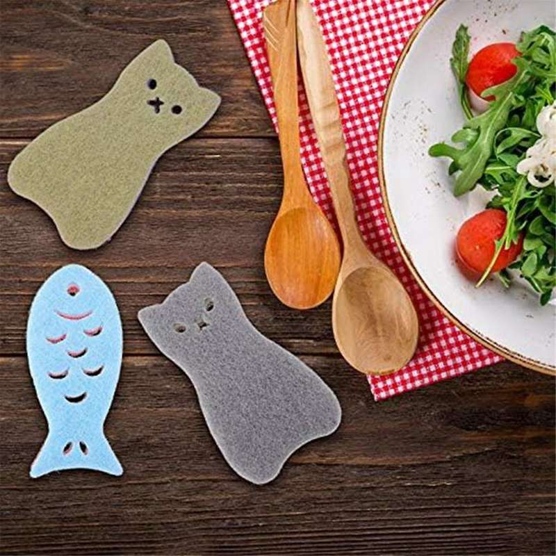 8 Pieces Kitchen Scrub Sponges Cats Fish Cleaning Sponge Dishwashing Scrubber Non-Scratch Multi-Use