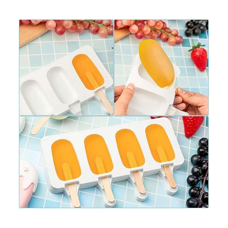 8 Silicone Ice Cream Mould 4 Cavity Ice Lolly Mold Reusable Oval Cake-pop Molds,for Diy Making Ice
