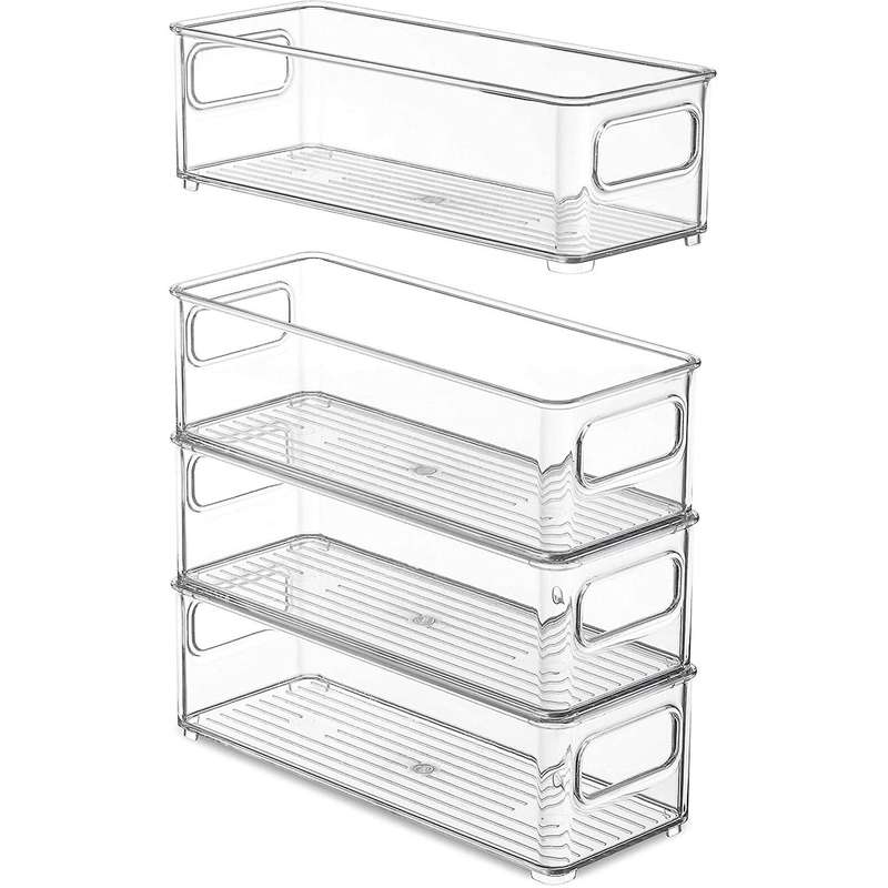 8 Stackable Plastic Food Storage Bins - Refrigerator Organizer with Handles for Pantry, Fridge, Fr