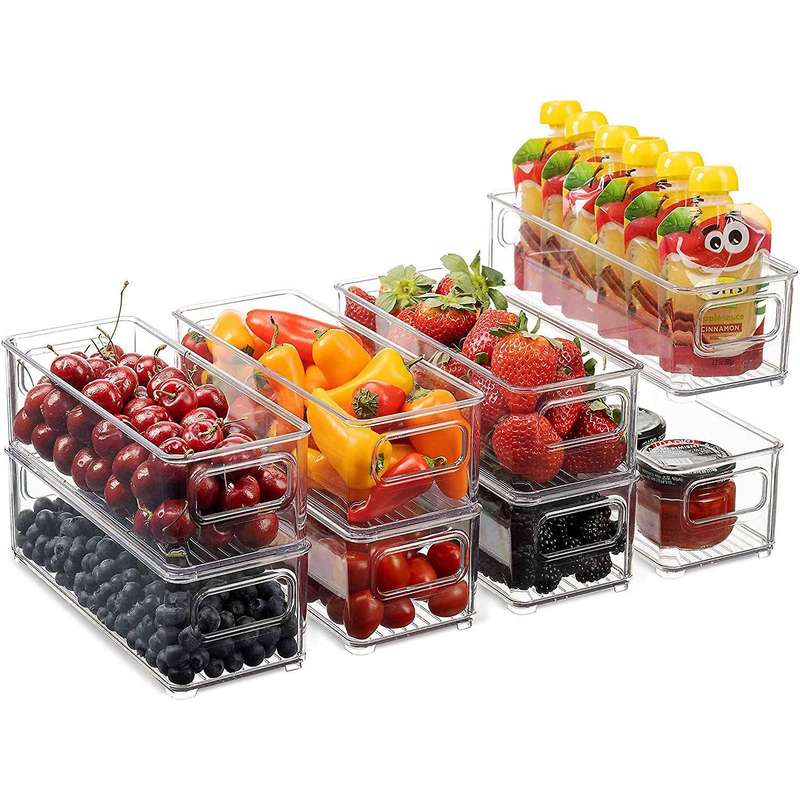 8 Stackable Plastic Food Storage Bins - Refrigerator Organizer with Handles for Pantry, Fridge, Fr