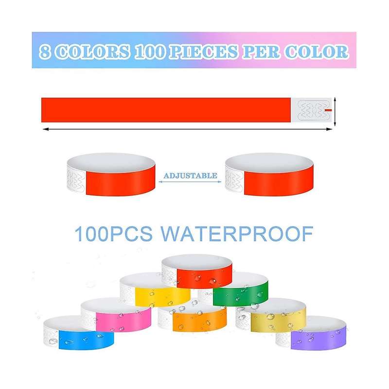 800pcs Waterproof Hand Bands Wrist Bands for Events Concert Adhesive for Party 8 Colors