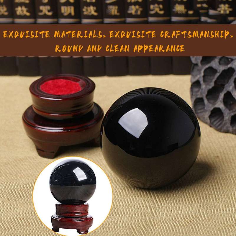 80mm Natural Black Sphere Crystal Ball Stone with Base