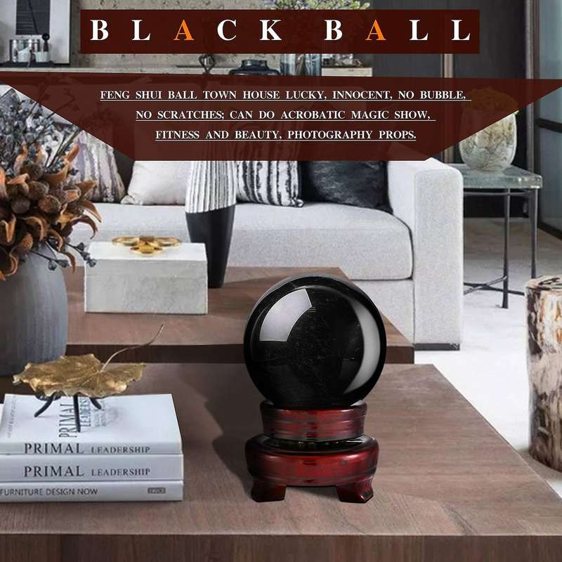 80MM Natural Black Sphere Large Crystal Ball Healing Stone with Base