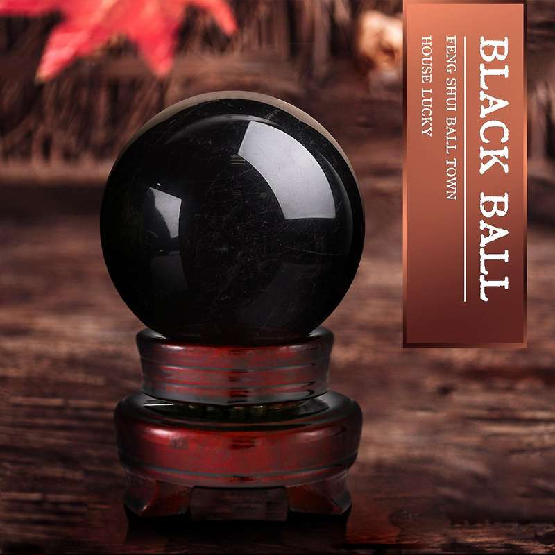 80MM Natural Black Sphere Large Crystal Ball Healing Stone with Base