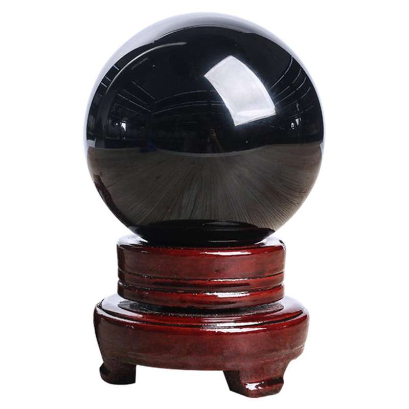 80MM Natural Black Sphere Large Crystal Ball Healing Stone with Base