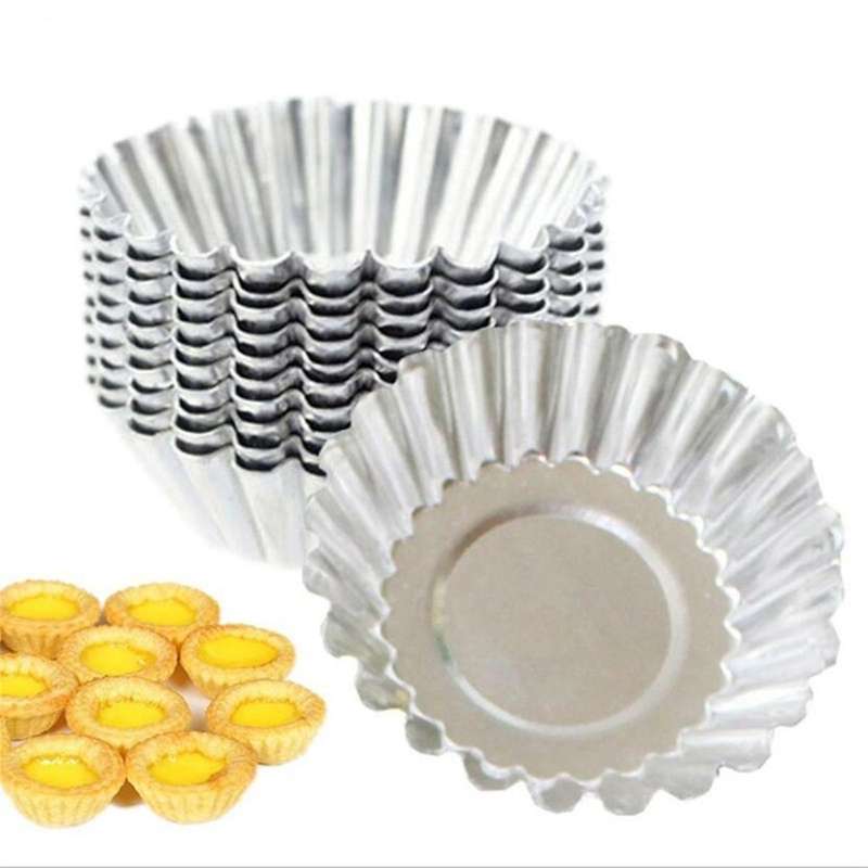 80PCS Silver Tone Aluminum Egg Tart Mold Mould Makers Cupcake Cake Cookie Mold Lined Mould Tin Bakin