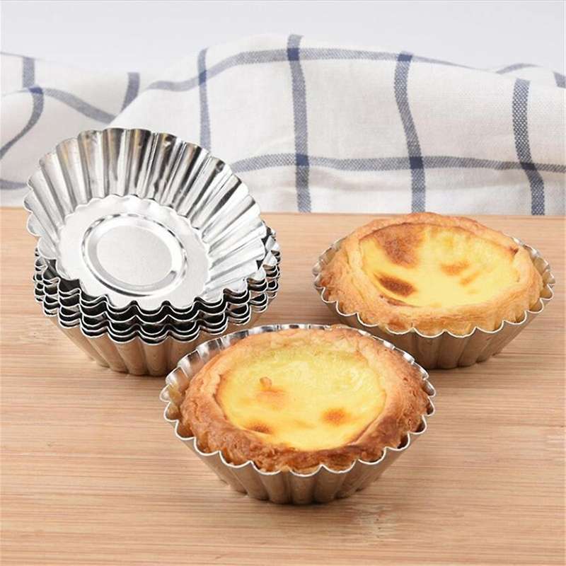 80PCS Silver Tone Aluminum Egg Tart Mold Mould Makers Cupcake Cake Cookie Mold Lined Mould Tin Bakin