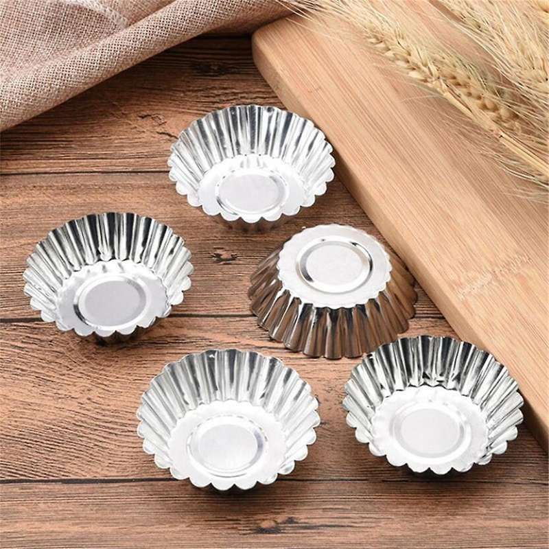 80PCS Silver Tone Aluminum Egg Tart Mold Mould Makers Cupcake Cake Cookie Mold Lined Mould Tin Bakin