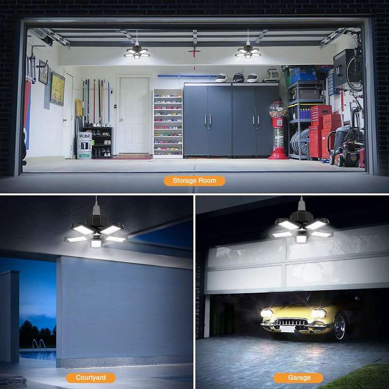 80W LED Five Leaf Garage Light Foldable Garage Ceiling Lamp 8000LM Deformation Basement Adjustable H