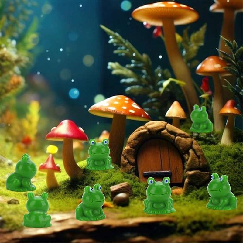 80Pcs Mini Frog Garden Decor Tiny Green Frog Resin Figurines Miniature Outdoor and Home Decor