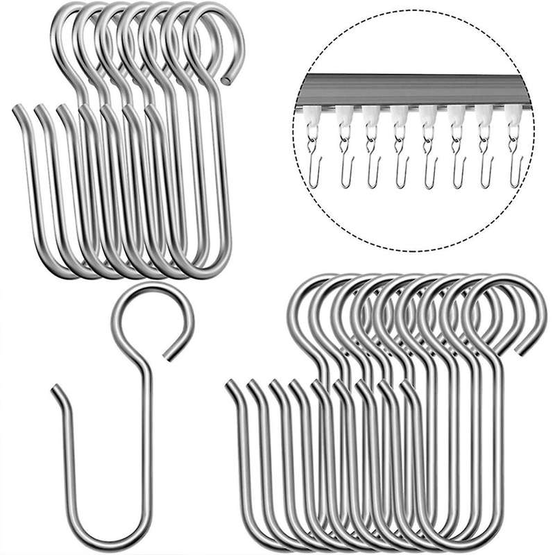 80pcs Metal Curtain Track Hooks S Shaped Stainless Ceiling Curtain Track Shower Curtain Decoration H