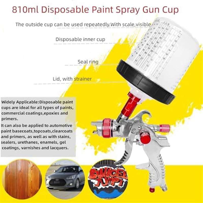 810Ml Visual Spray Tank, Hard Cup with Scale and Holder and Lid for Spray Gunfiltration System, 4 Cu