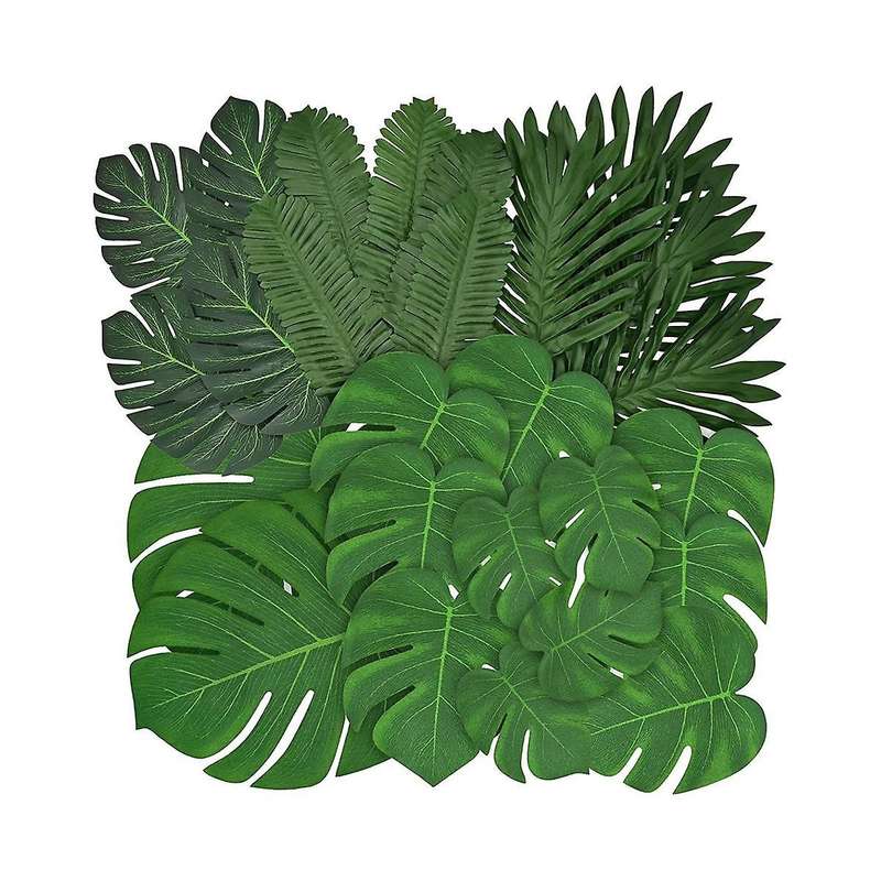 84 Pcs 6 Kinds Artificial Palm Leaves, Tropical Monstera Leaves, Jungle Leaves Decorations, Palm Lea