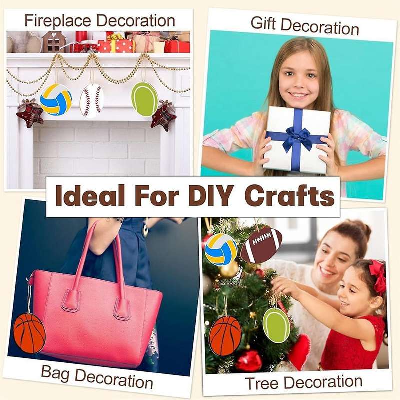 84pcs Wooden Hanging Ornament Volleyball Basketball Baseball Tennis Soccer Shape Unfinished Blank Wo