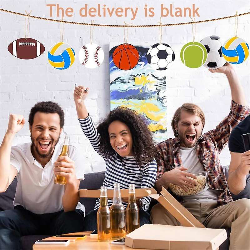 84pcs Wooden Hanging Ornament Volleyball Basketball Baseball Tennis Soccer Shape Unfinished Blank Wo
