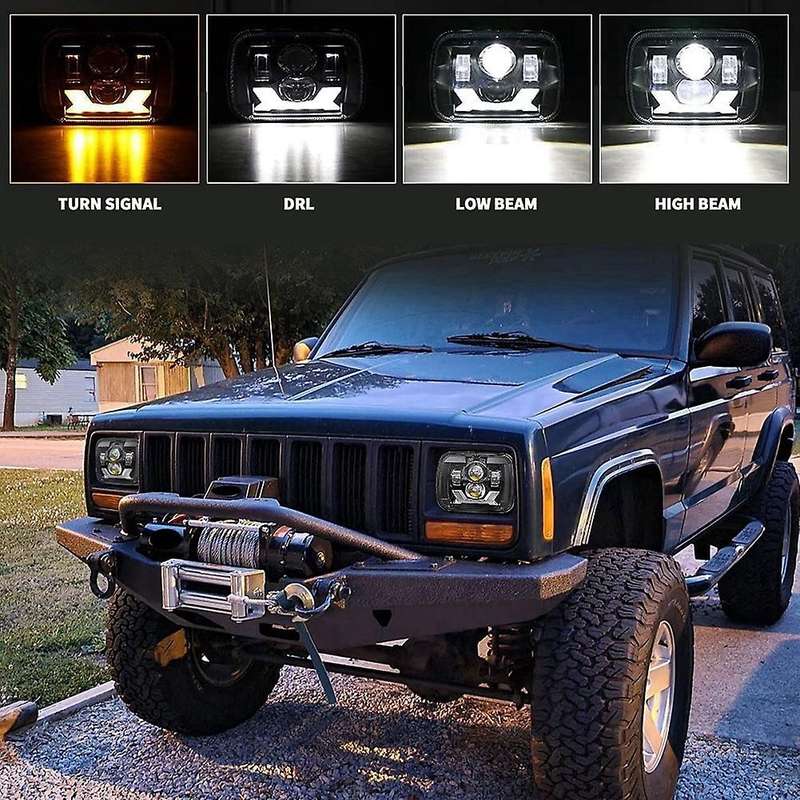 85W DOT Brighter Anti- H6054 5X7 7X6 LED Headlights,DRL Turn Signal Hi/Low Sealed Beam for XJ , Blac
