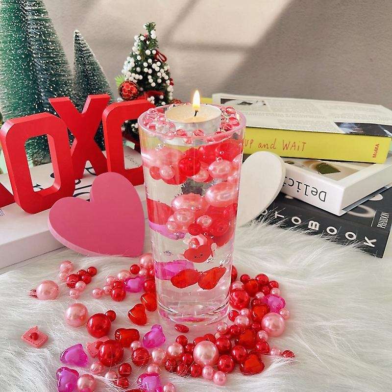 86PCS Valentines Day Vase Filler Decorations - Floating Valentine's Candles - Acrylic Plastic Glass