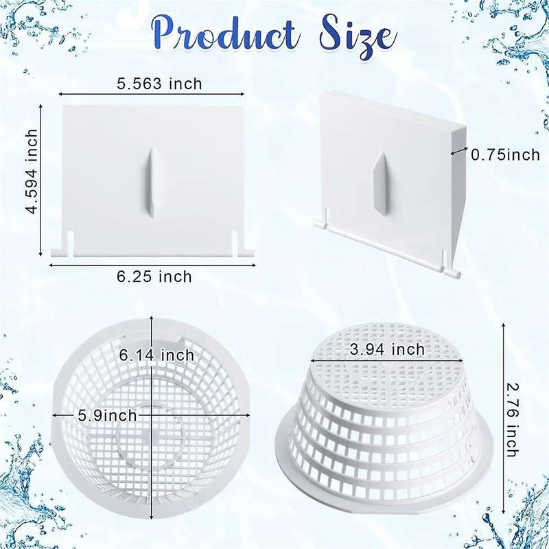 8926 Skimmer Replacement Weir Door Flap and 8928 Pool Skimmer Basket for Above Ground and in Ground