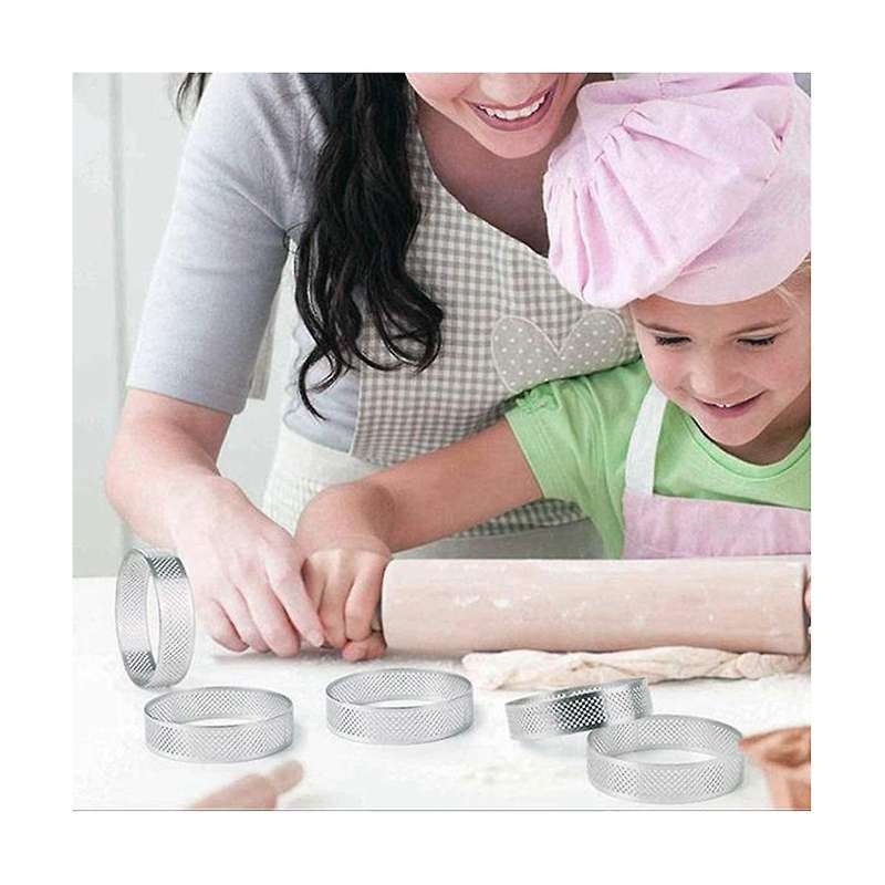 8cm Stainless Steel Tart Ring, Heat-resistant Perforated Cake Mousse Ring, Round Ring Baking Tools