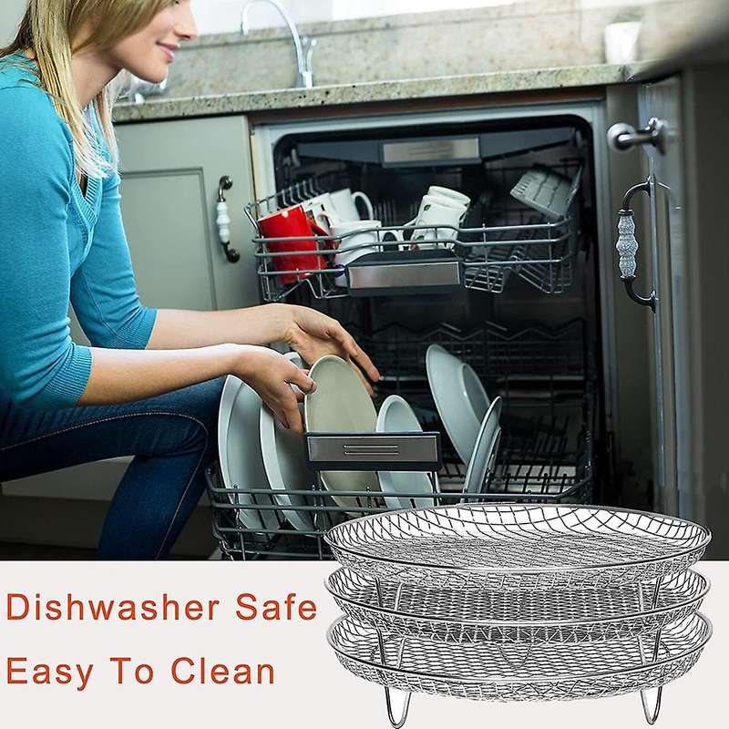 8-Inch 3-Layers Rack Stackable Grid Grilling Rack Stainless Steel Round Rack Kitchen Oven Cooker