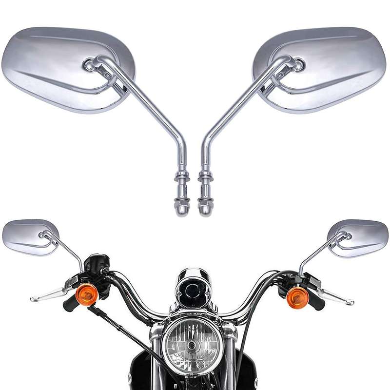 8mm Chrome Motorcycle Mirrors Long Stem for Road Street Glide Road Glide Softail 1982-2020
