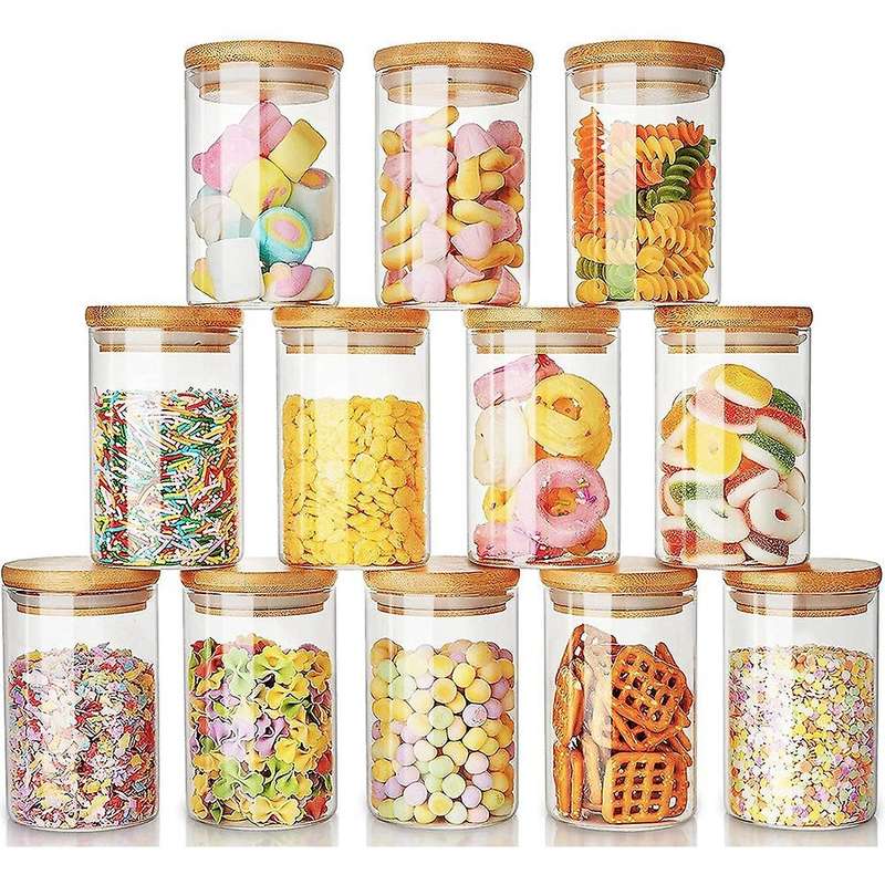 8Oz Glass Jars Set of 12,Glass Spice Jars with Bamboo Lids, Airtight Glass Storage Jars Canisters fo
