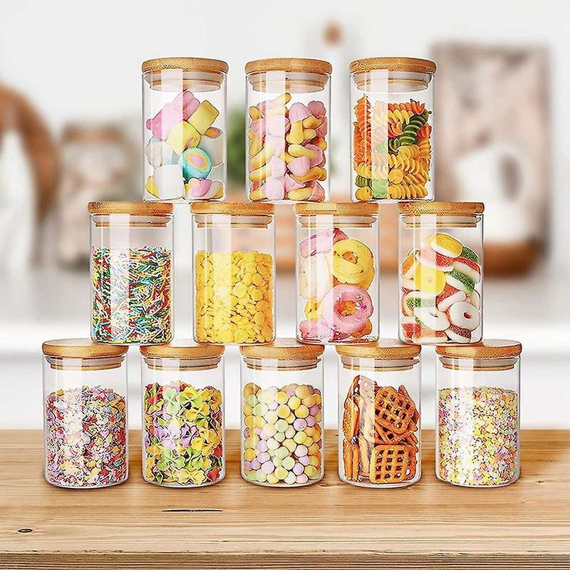 8Oz Glass Jars Set of 12,Glass Spice Jars with Bamboo Lids, Airtight Glass Storage Jars Canisters fo