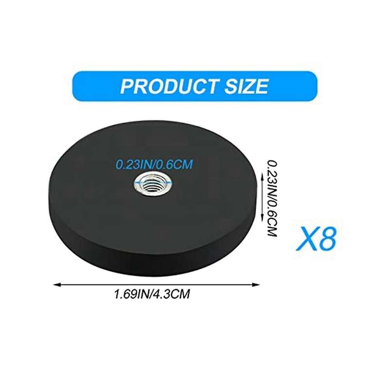 8pack Rubber Coated Magnet Neodymium Magnet Base with Rubber Coating  43mm Anti Scratch Magnet M6 Ma