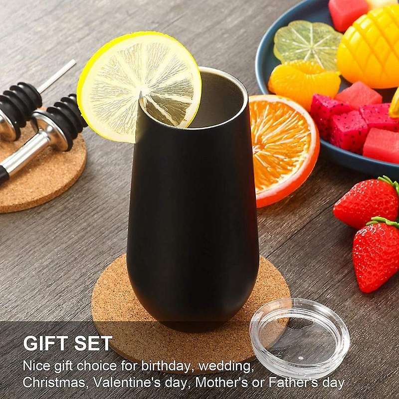 8Packs Stemless Champagne Wine Tumbler, 6 OZ Double-Insulated Wine Tumbler with Lids Cocktail Cups B