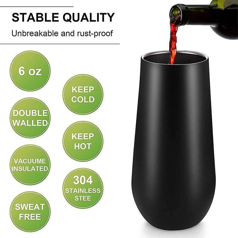 8Packs Stemless Champagne Wine Tumbler, 6 OZ Double-Insulated Wine Tumbler with Lids Cocktail Cups B