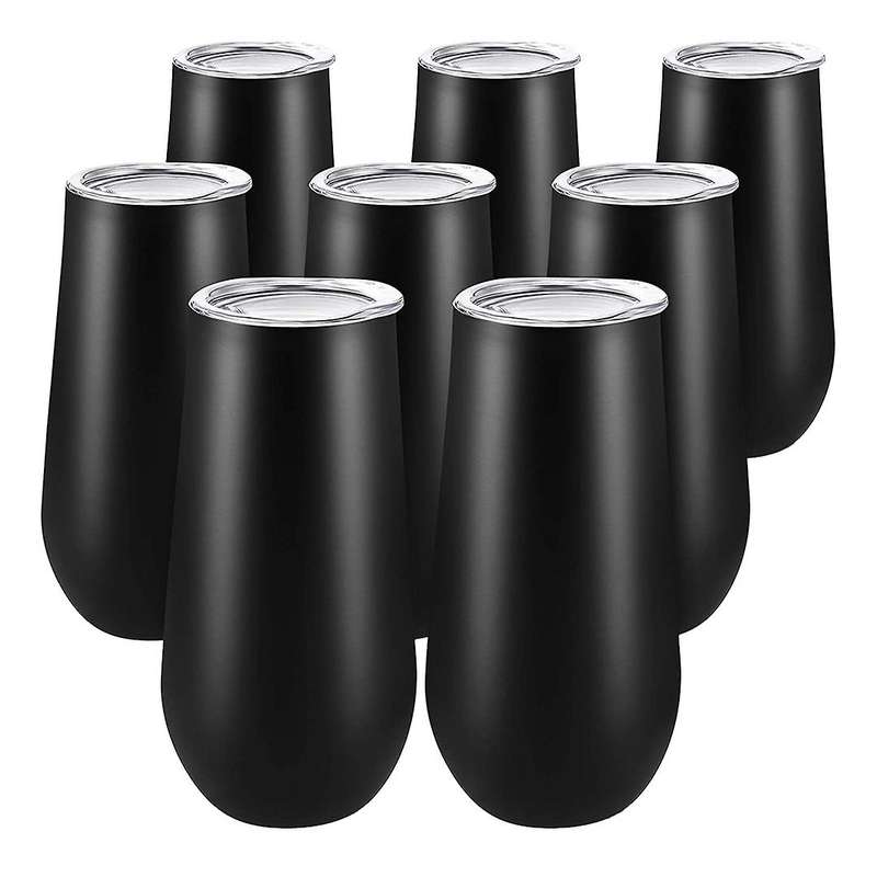 8Packs Stemless Champagne Wine Tumbler, 6 OZ Double-Insulated Wine Tumbler with Lids Cocktail Cups B
