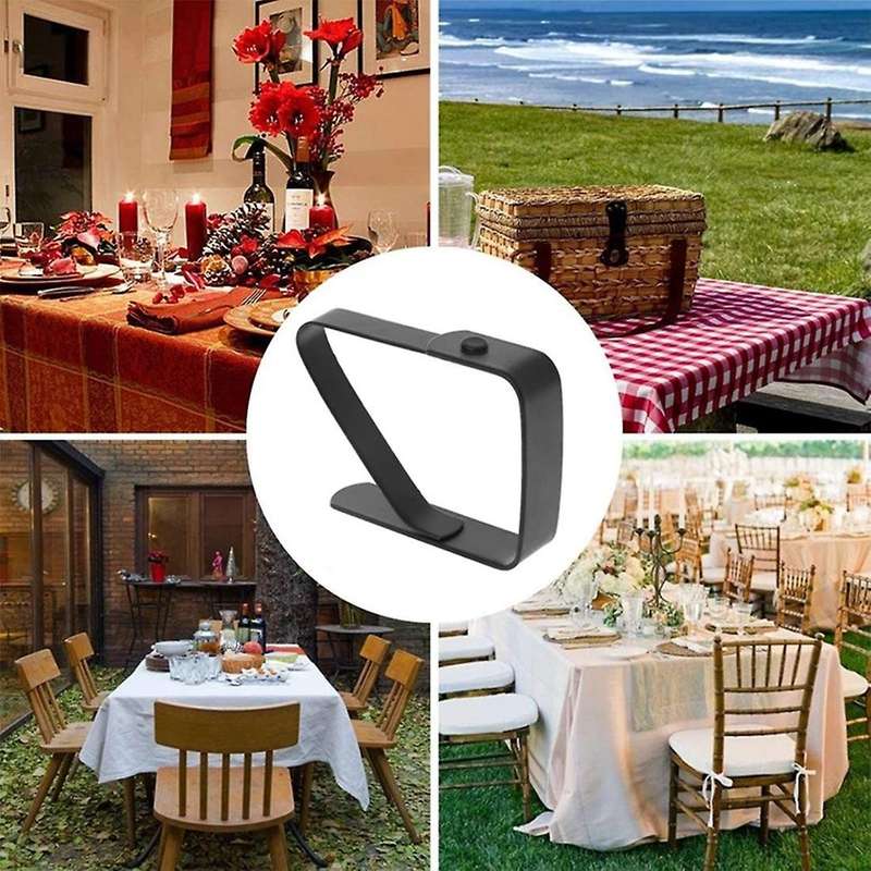 8Pack Stainless Steel Tablecloth Clips Black Picnic Tablecloth Clips Adjustable Anti-Skid Fixed Tab