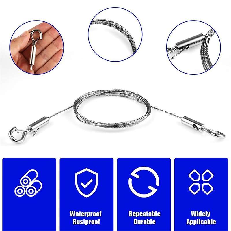 8pcs Adjustable Wire Ropes with Hooks, Stainless Steel Picture Hanging Wire Heavy Duty Picture Wire